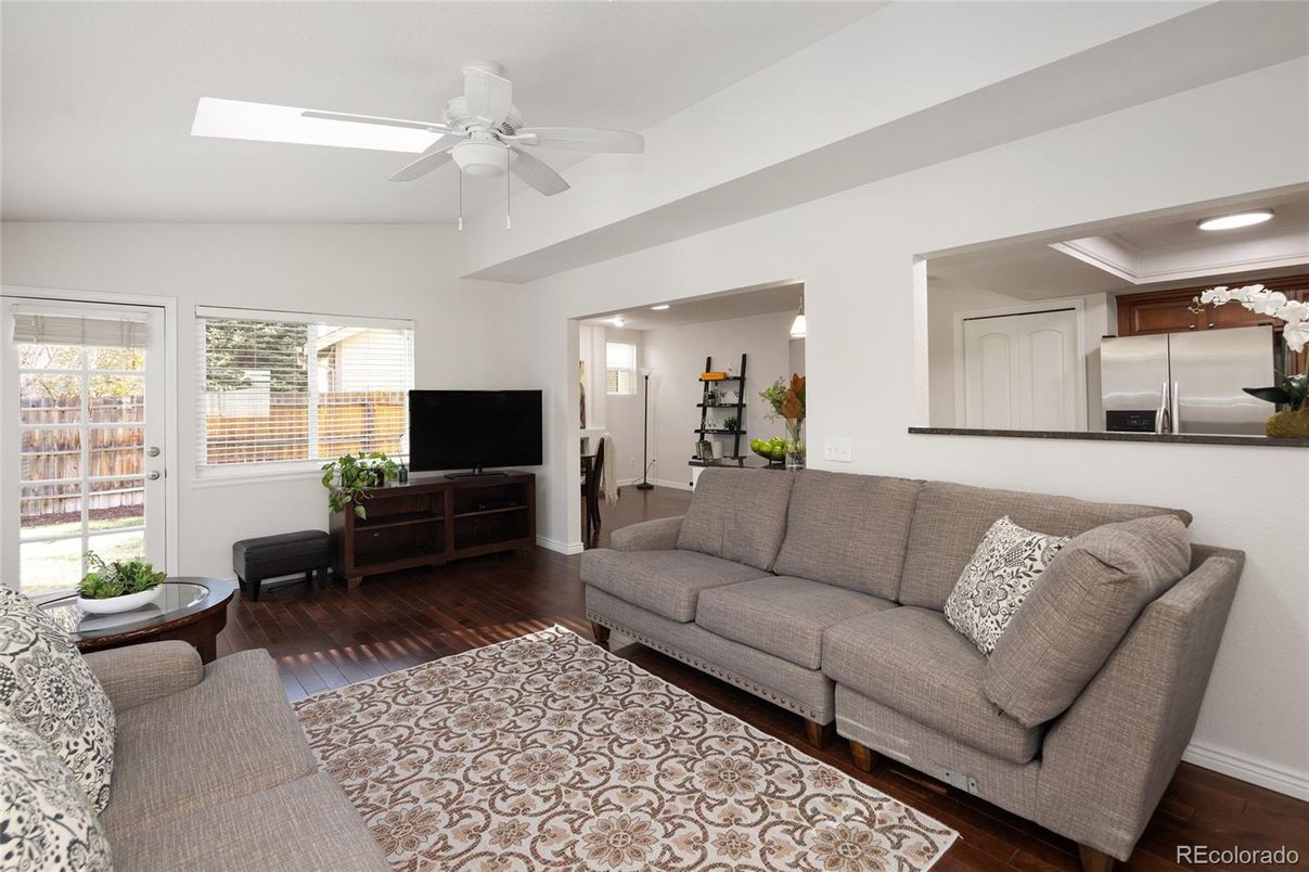 Interior, Kitchen, Living room, Recessed Lighting, Stainless Steel Appliances, Wood Texture Flooring