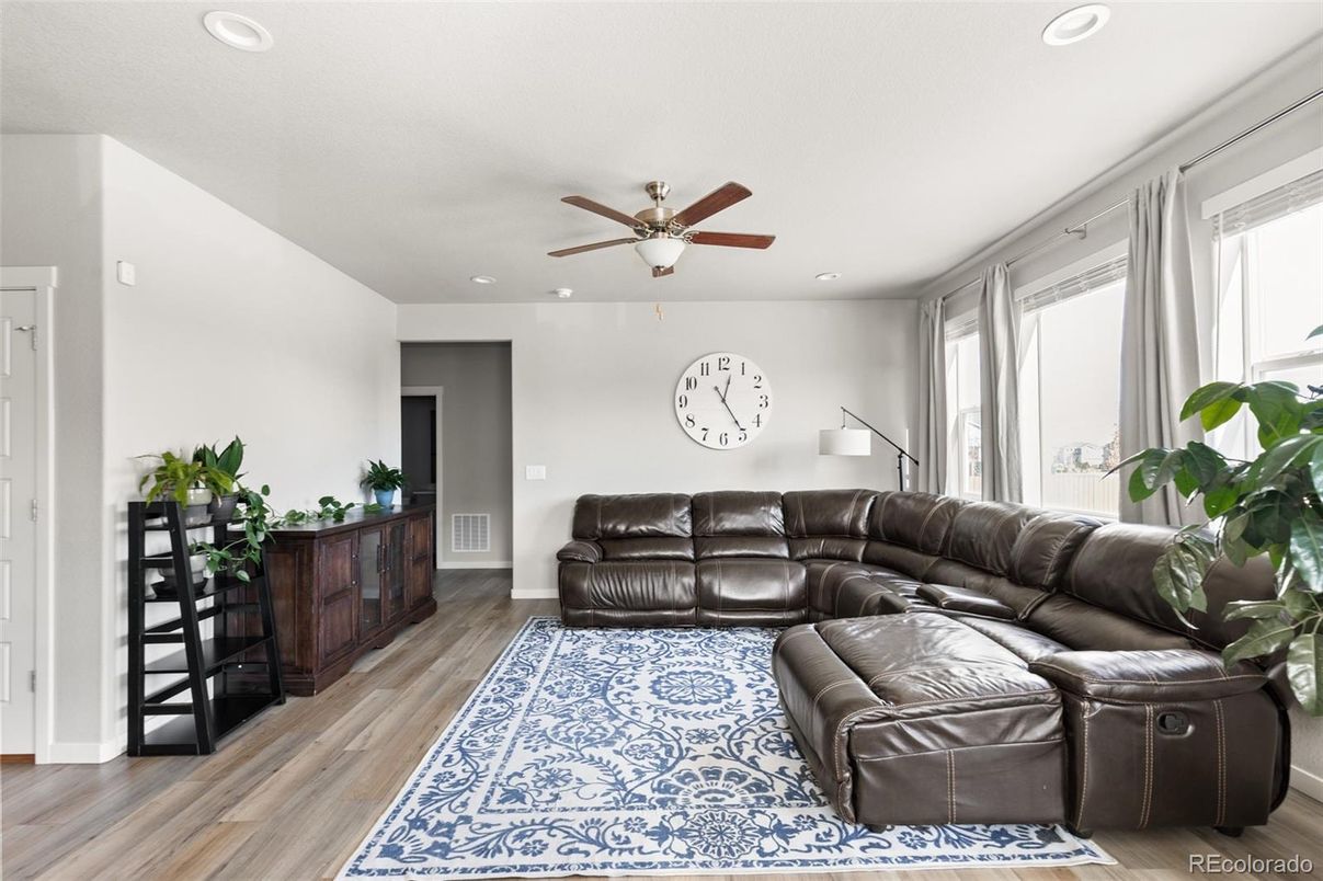 Interior, Living room, Recessed Lighting, Wood Texture Flooring