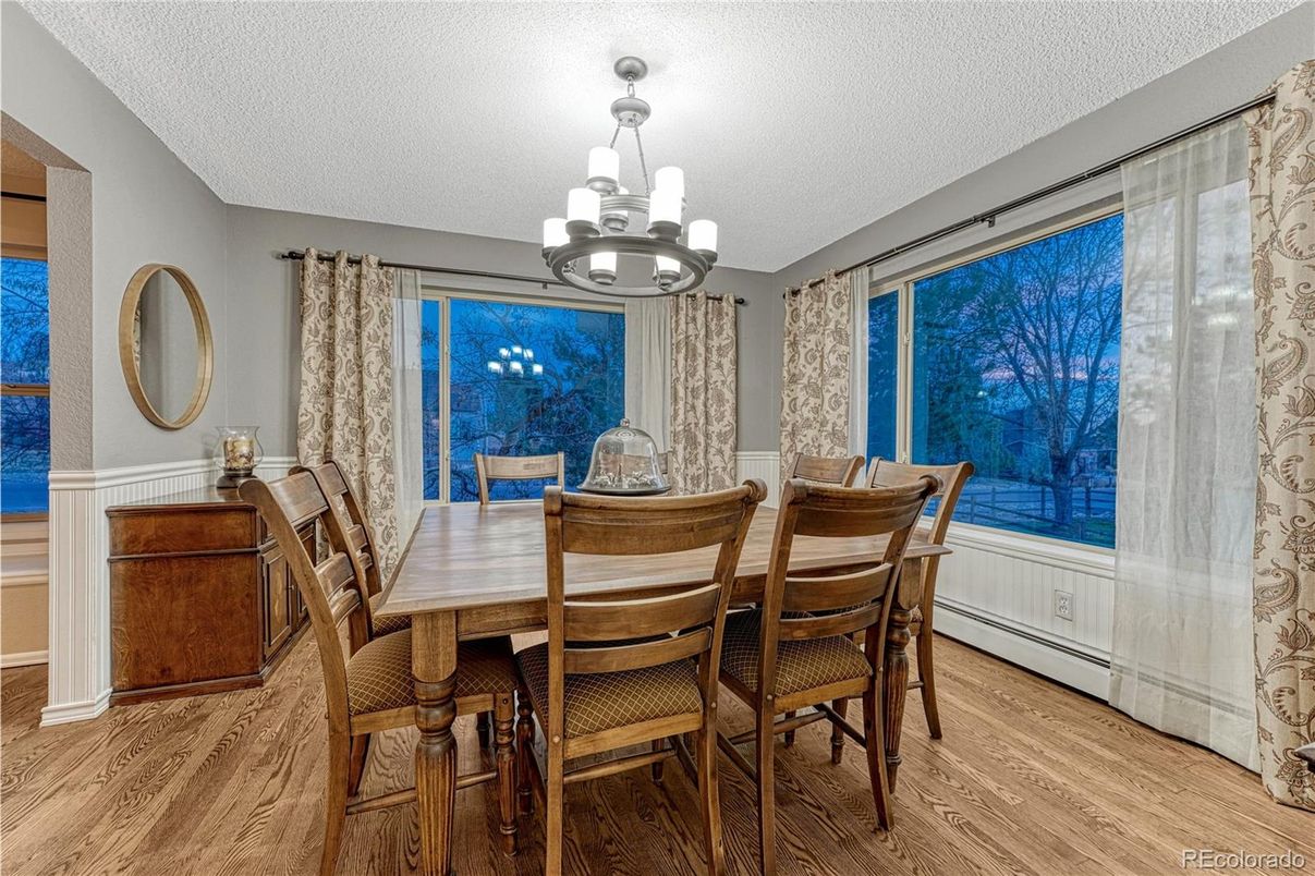 Chandelier, Dining room, Interior, Wood Texture Flooring