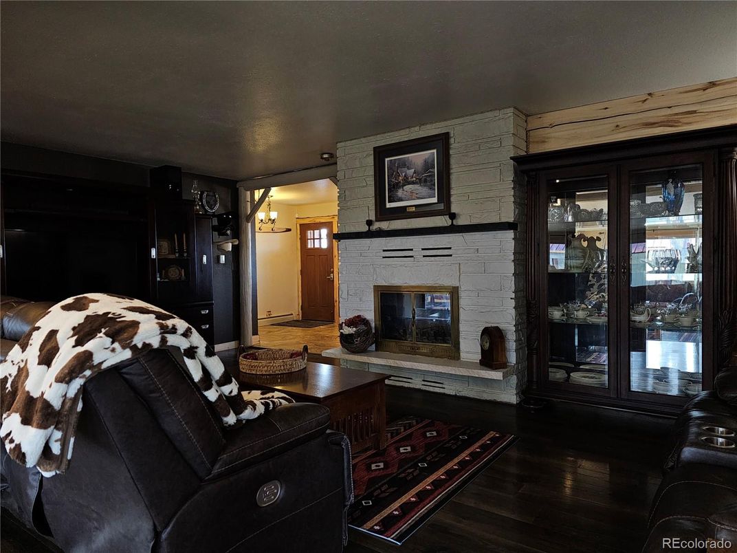 Fireplace, Interior, Living room, Stone Walls, Wood Texture Flooring