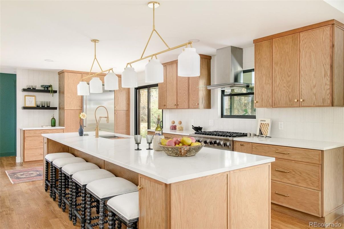 Interior, Kitchen, Pendant Lights, Stainless Steel Appliances, Wood Texture Flooring