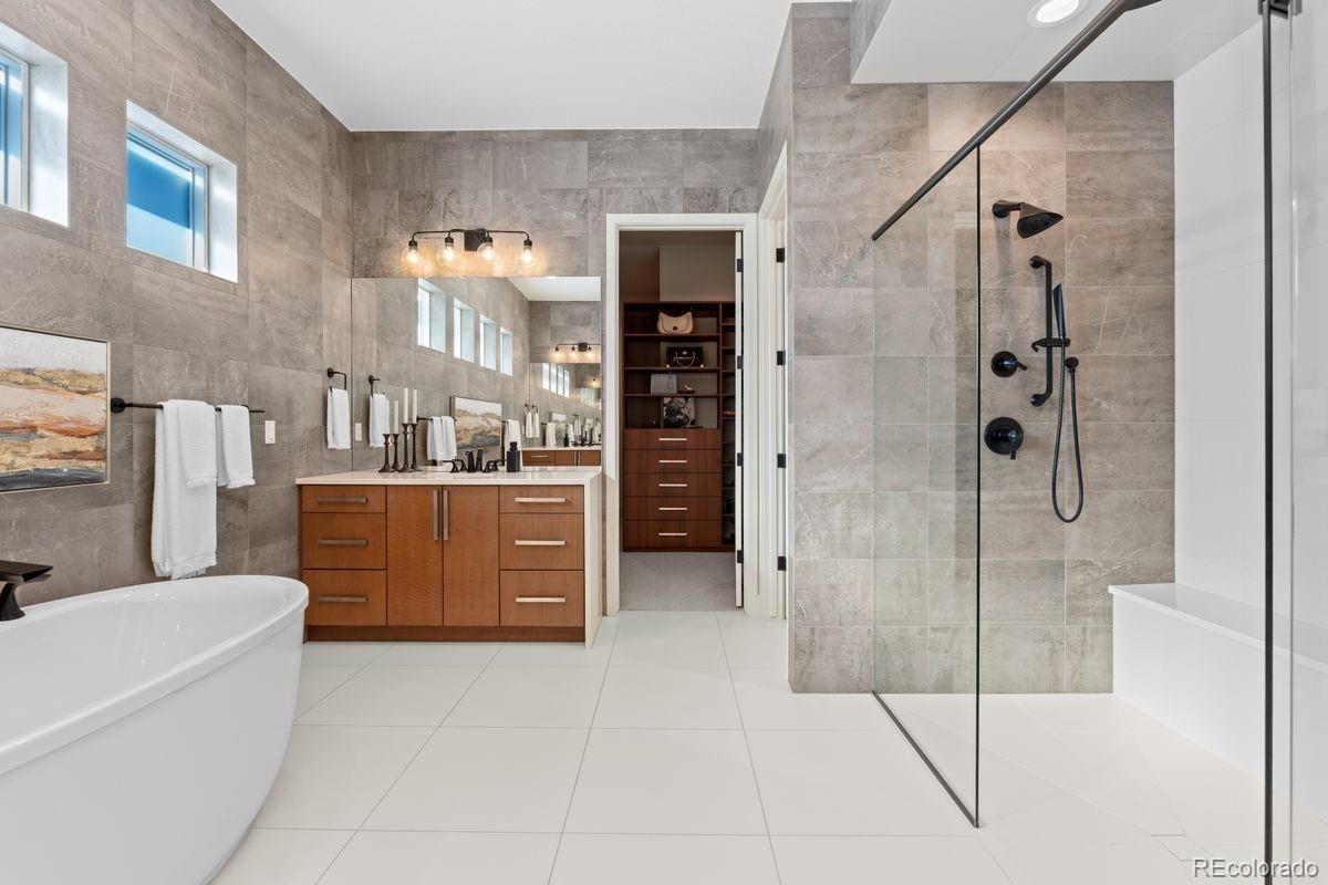 Bathroom, Dual Sink Vanities, Free Standing Baths, Glass Shower, Interior, Recessed Lighting