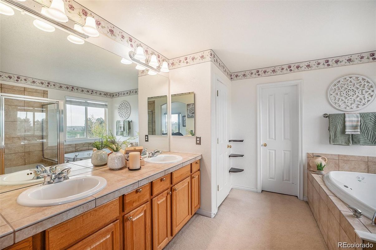 Bathroom, Dual Sink Vanities, Glass Shower, Interior, Tile Countertops