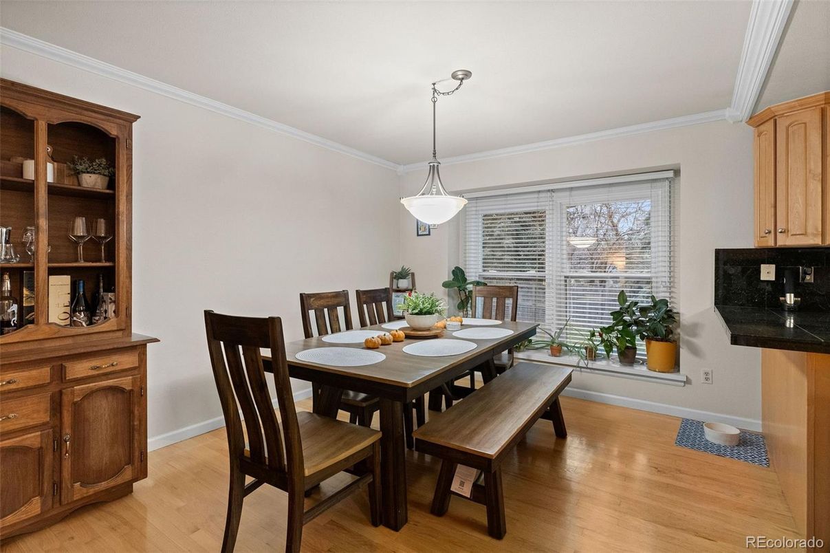 Dining room, Interior, Pendant Lights, Wood Texture Flooring
