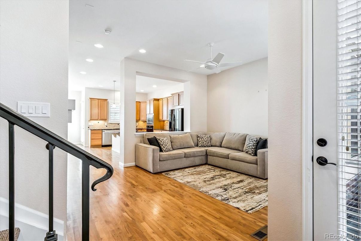 Interior, Kitchen, Living room, Recessed Lighting, Wood Texture Flooring