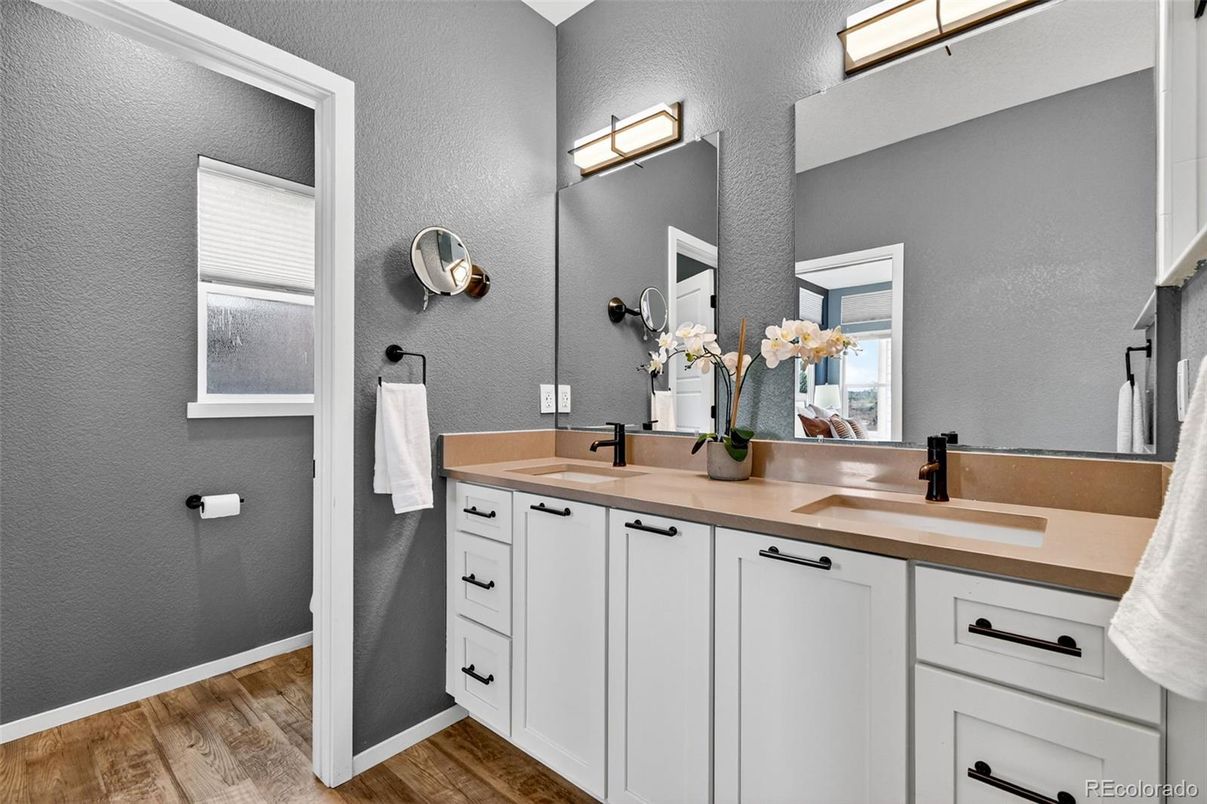 Bathroom, Dual Sink Vanities, Interior, Wood Texture Flooring