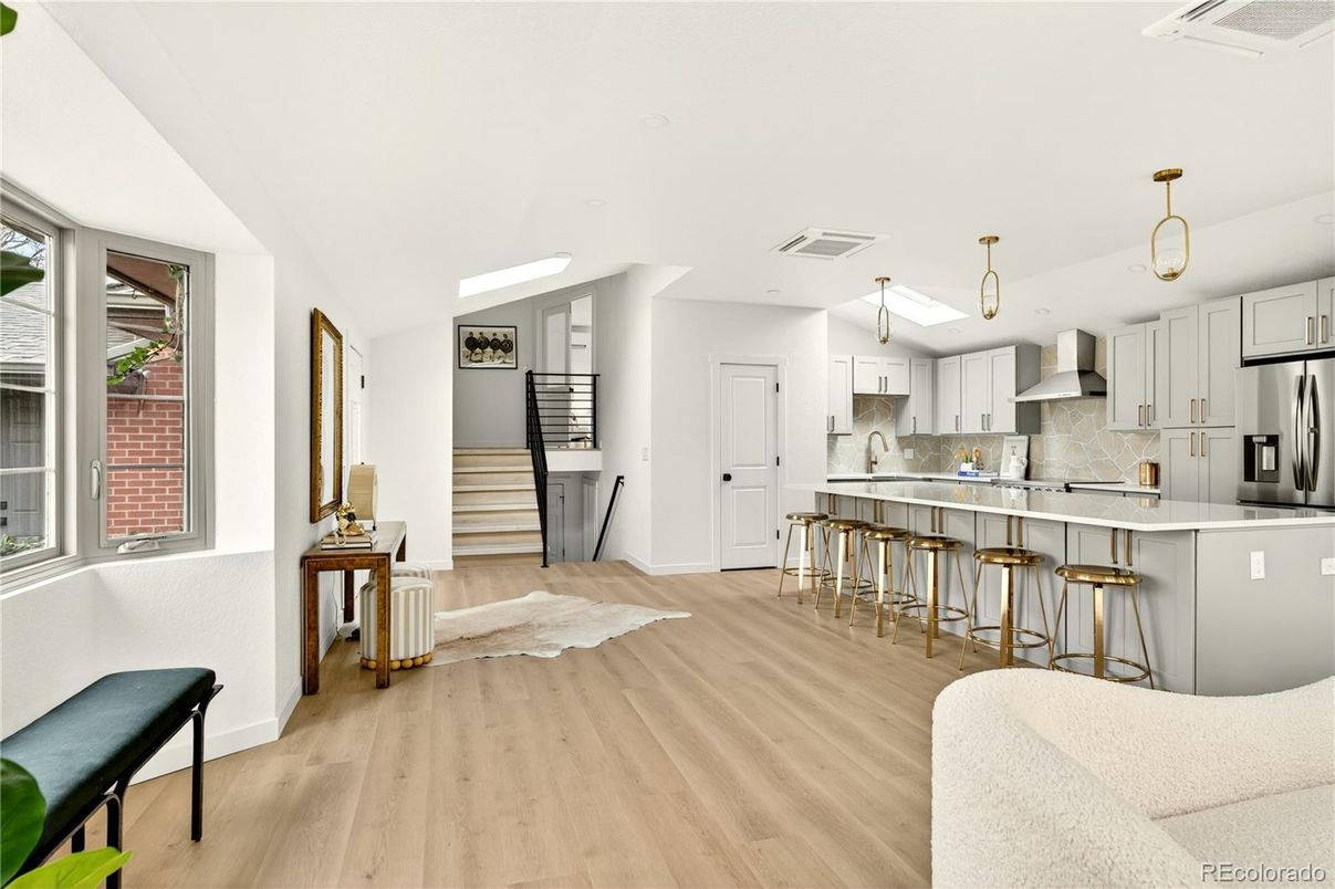 Interior, Kitchen, Pendant Lights, Stainless Steel Appliances, Wood Texture Flooring