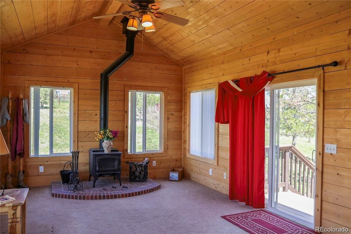 Empty room, Fireplace, Interior, Wooden Ceilings, Wooden Walls