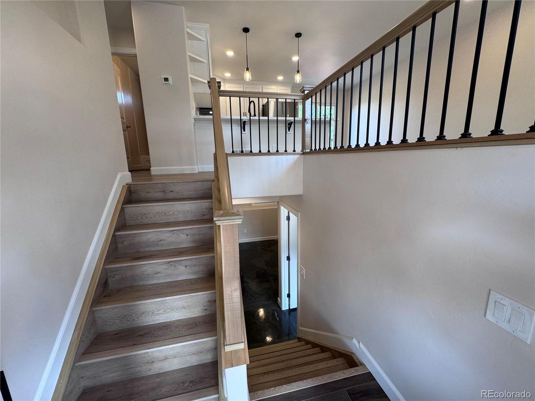 Interior, Kitchen, Pendant Lights, Recessed Lighting, Wood Texture Flooring