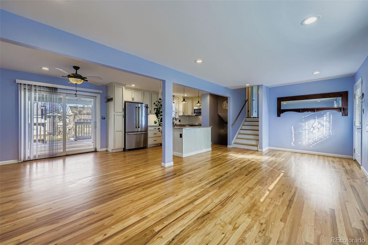 Empty room, Interior, Kitchen, Recessed Lighting, Wood Texture Flooring