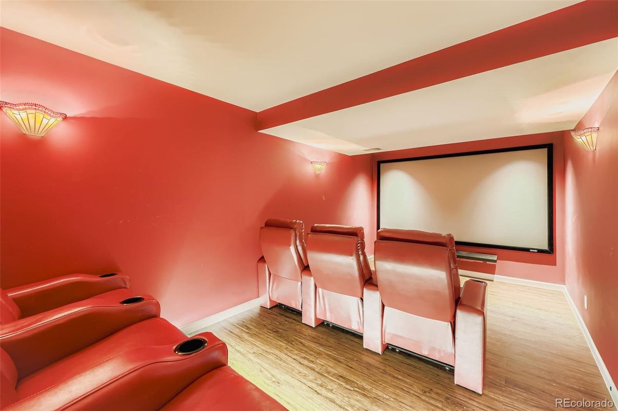 Home Theatre Room, Interior, Projection Screen, Theatre Room, Wood Texture Flooring