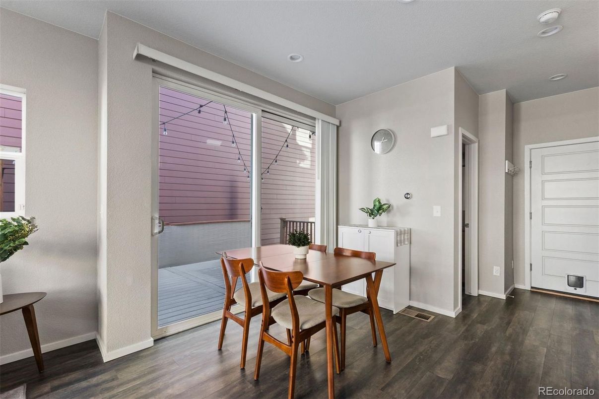 Dining room, Interior, Recessed Lighting, Wood Texture Flooring
