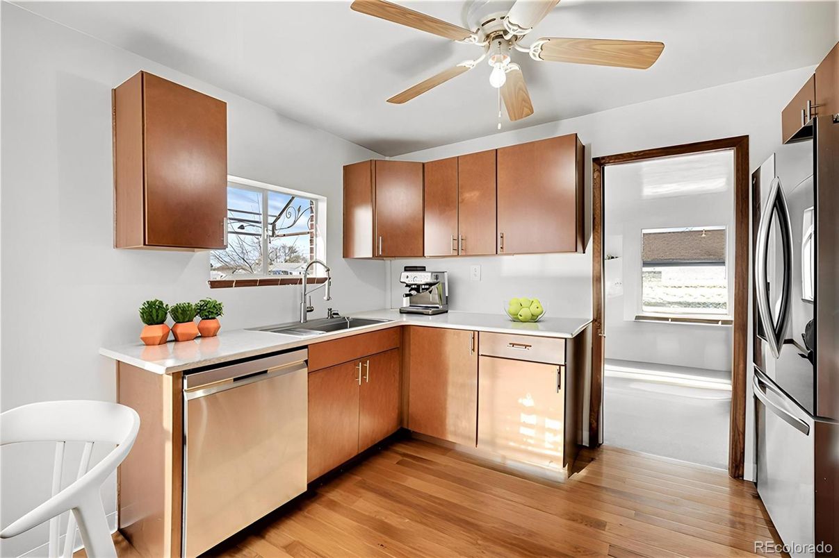 Interior, Kitchen, Stainless Steel Appliances, Wood Texture Flooring