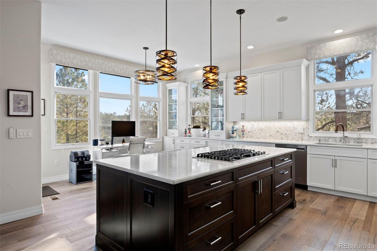 Interior, Kitchen, Pendant Lights, Recessed Lighting, Wood Texture Flooring