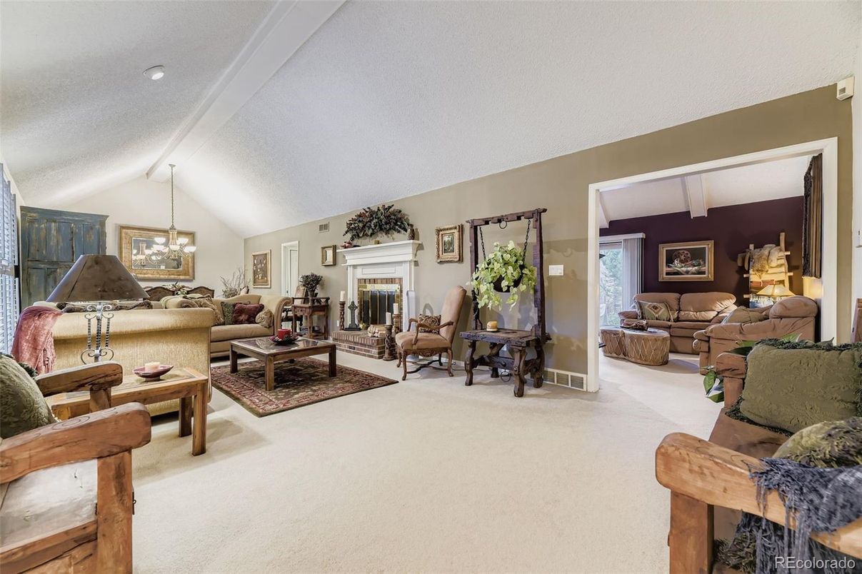 Chandelier, Fireplace, Interior, Living room