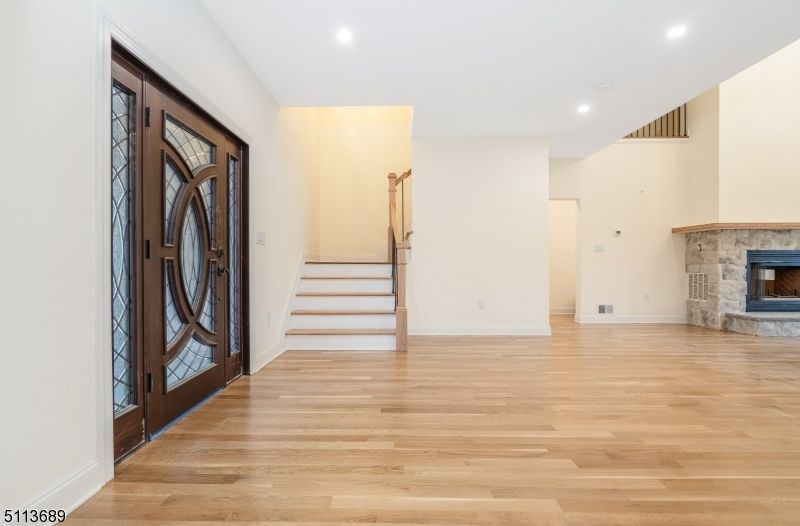 Empty room, Fireplace, Interior, Recessed Lighting, Wood Texture Flooring