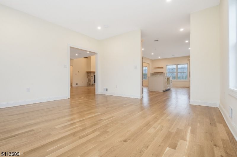 Empty room, Interior, Kitchen, Pendant Lights, Recessed Lighting, Wood Texture Flooring