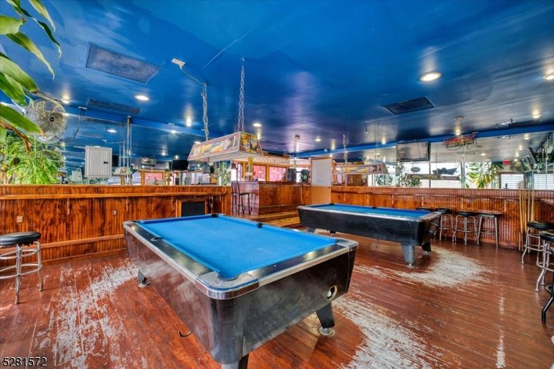 Billiard Table, Game Room, Interior, Pendant Lights, Recessed Lighting, Wood Texture Flooring