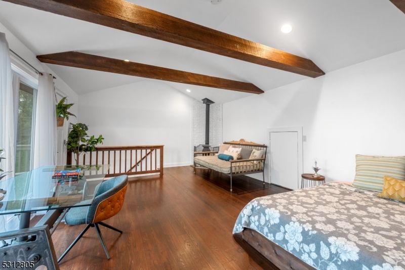 Bedroom, Home Office, Interior, Recessed Lighting, Wooden Beams, Wood Texture Flooring