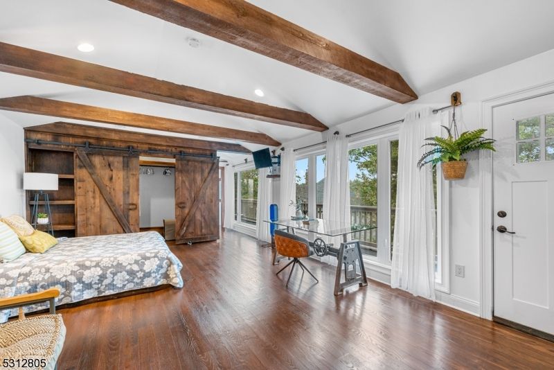 Home Office, Interior, Recessed Lighting, Wooden Beams, Wood Texture Flooring