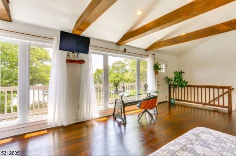 Home Office, Interior, Recessed Lighting, Wooden Beams, Wood Texture Flooring
