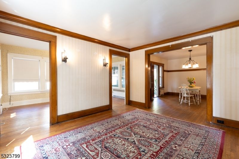 Chandelier, Dining room, Empty room, Interior, Wood Texture Flooring