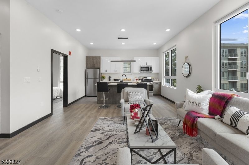 Interior, Kitchen, Living room, Pendant Lights, Recessed Lighting, Stainless Steel Appliances, Wood Texture Flooring