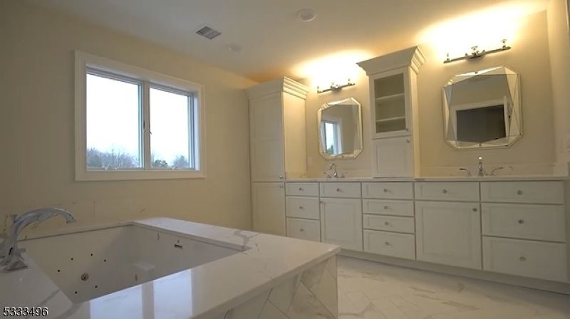 Bathroom, Dual Sink Vanities, Interior, Marble, Recessed Lighting