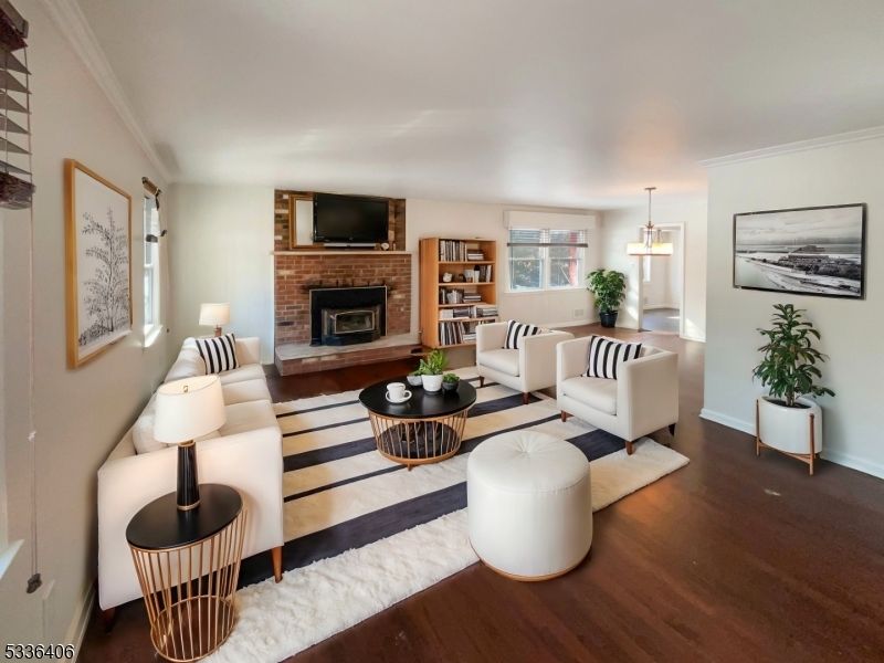 Fireplace, Interior, Living room, Pendant Lights, Wood Texture Flooring