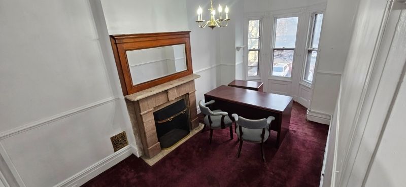 Chandelier, Dining room, Fireplace, Interior