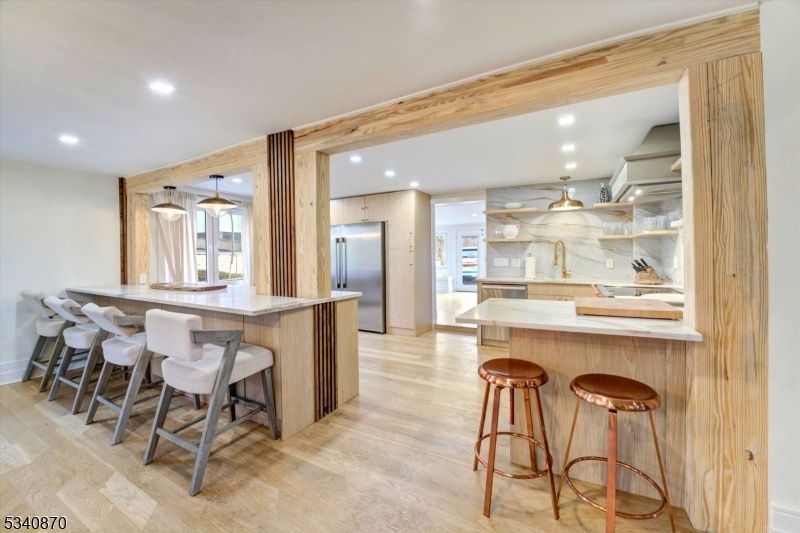 Interior, Kitchen, Pendant Lights, Recessed Lighting, Wood Texture Flooring