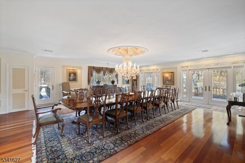 Chandelier, Dining room, Interior, Wood Texture Flooring