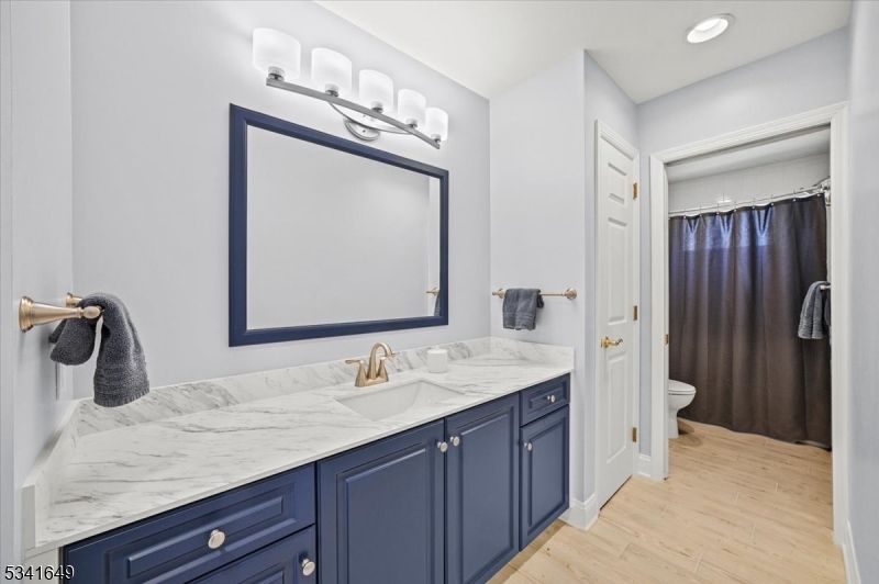 Bathroom, Interior, Recessed Lighting, Wood Texture Flooring