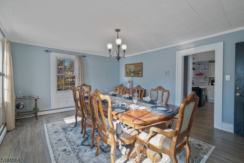 Chandelier, Dining room, Interior, Wood Texture Flooring