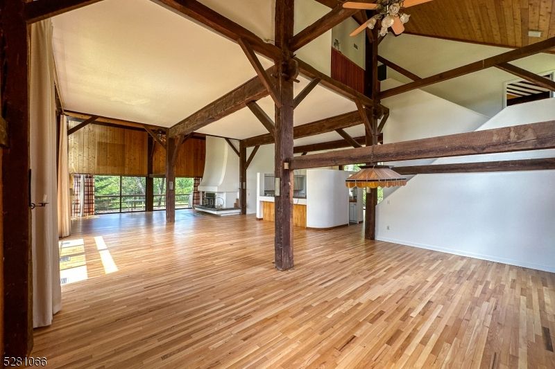 Empty room, Interior, Pendant Lights, Wooden Beams, Wooden Ceilings, Wood Texture Flooring