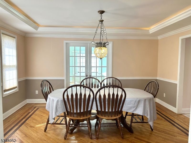 Dining room, Interior, Pendant Lights, Wood Texture Flooring