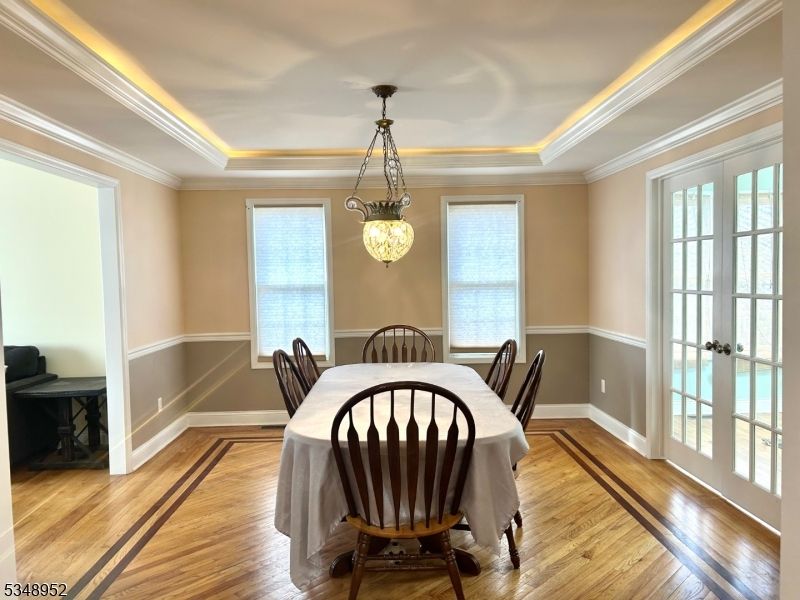 Dining room, Interior, Pendant Lights, Wood Texture Flooring