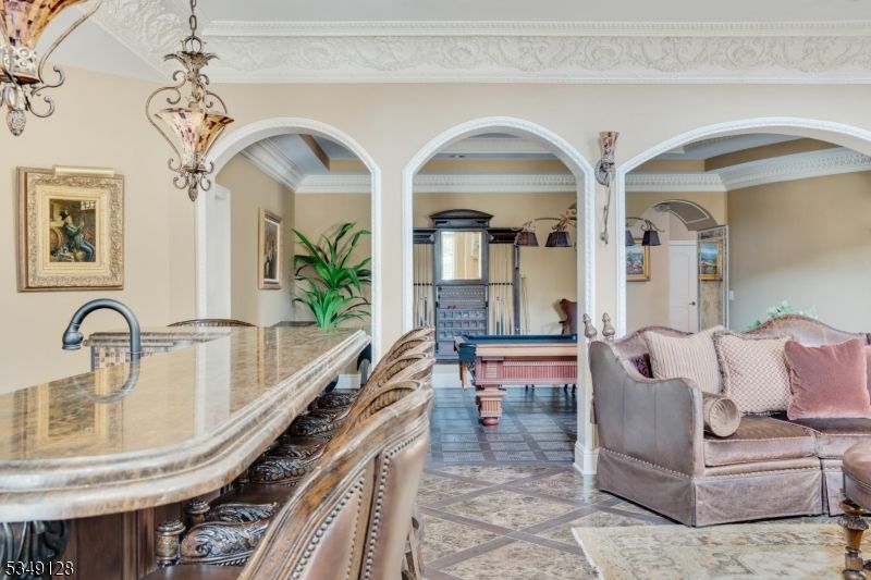 Billiard Table, Chandelier, Game Room, Interior, Living room, Pendant Lights
