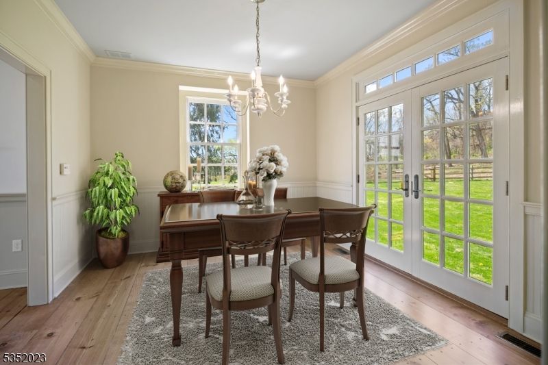 Chandelier, Dining room, Interior, Wood Texture Flooring
