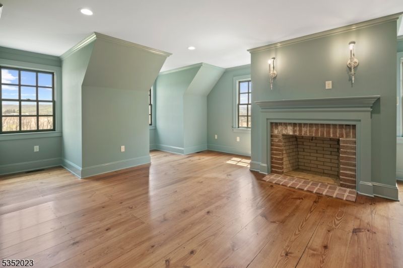 Empty room, Fireplace, Interior, Recessed Lighting, Wood Texture Flooring