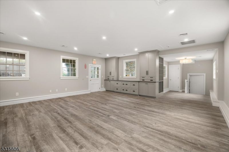 Empty room, Interior, Kitchen, Recessed Lighting, Wood Texture Flooring
