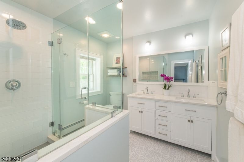 Bathroom, Dual Sink Vanities, Glass Shower, Interior, Recessed Lighting
