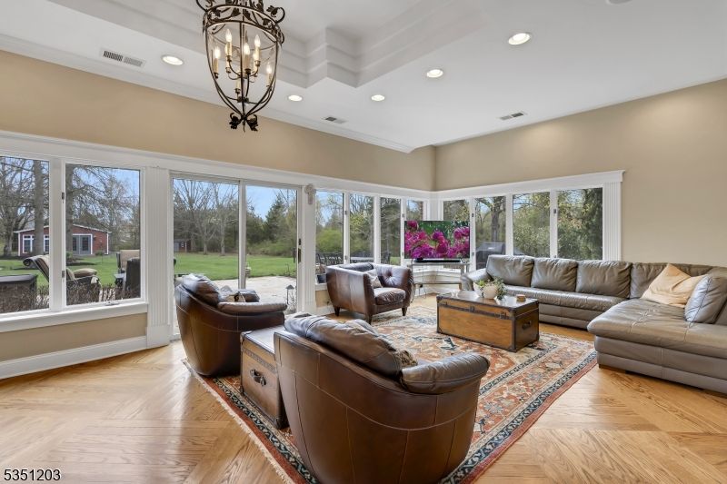 Chandelier, Interior, Living room, Recessed Lighting, Wood Texture Flooring