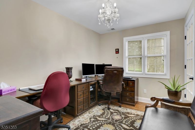 Chandelier, Home Office, Interior, Wood Texture Flooring