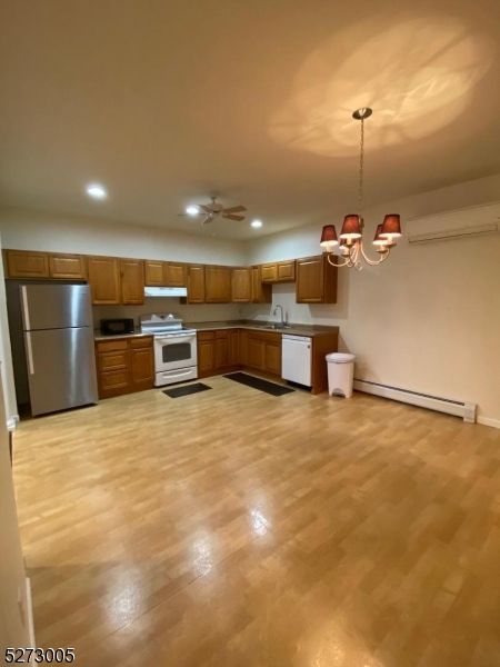 Chandelier, Interior, Kitchen, Recessed Lighting, Wood Texture Flooring