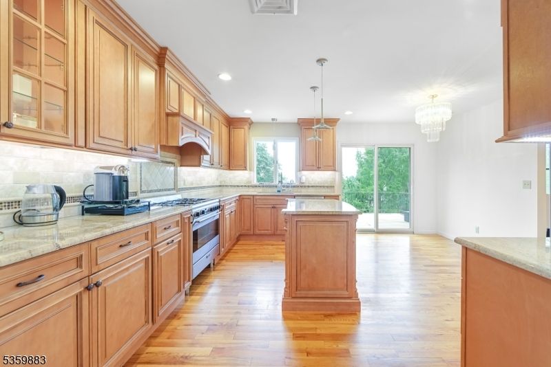 Chandelier, Interior, Kitchen, Pendant Lights, Recessed Lighting, Wood Texture Flooring