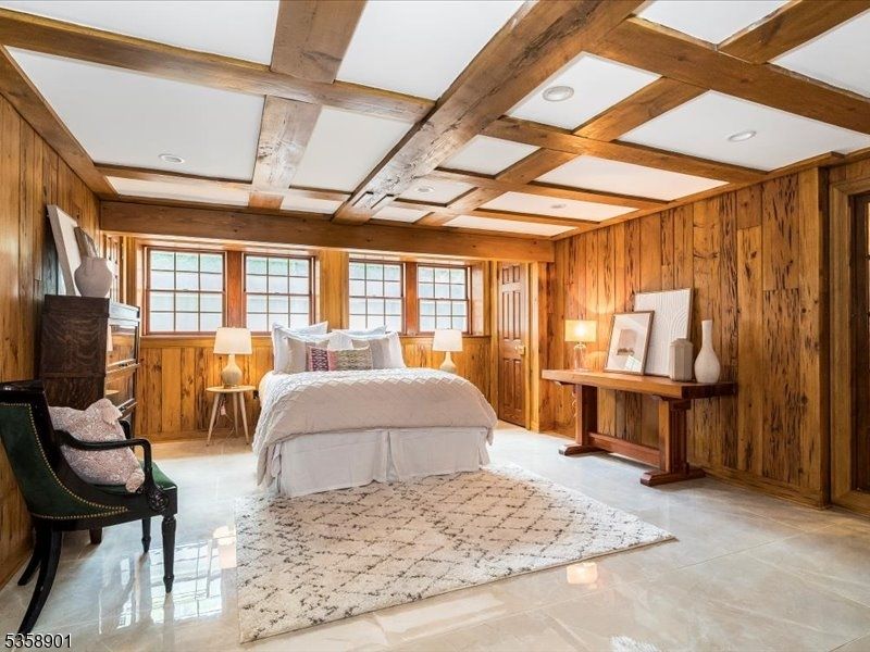 Bedroom, Interior, Recessed Lighting, Wooden Beams, Wooden Walls