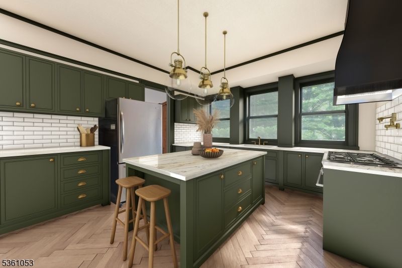 Interior, Kitchen, Pendant Lights, Wood Texture Flooring