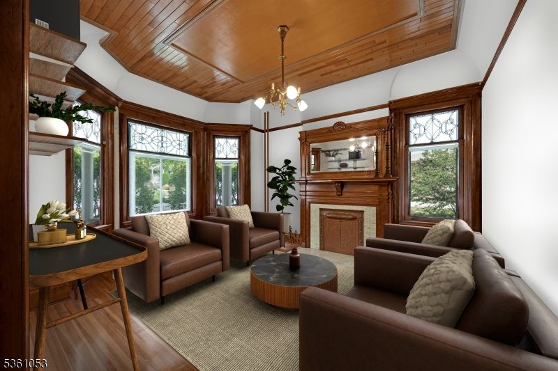 Fireplace, Interior, Living room, Pendant Lights, Wooden Ceilings, Wood Texture Flooring, Wooden Walls