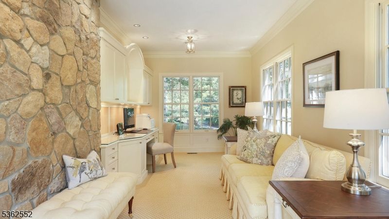 Home Office, Interior, Recessed Lighting, Stone Walls